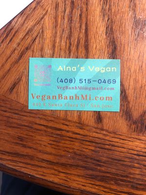 Business card information  at Aina's Vegan Banh Mi  in San Jose