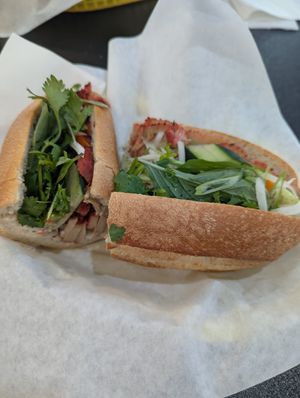 Char siu/xa siu BBQ banh mi, about to disappear! at Aina's Vegan Banh Mi  in San Jose