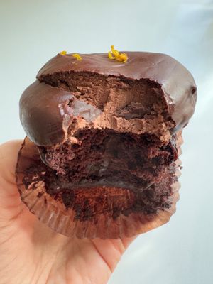 Gigantic inside of Choc Orange Whisper Cupcake  at Toi's Caribbean Baking  in Livonia