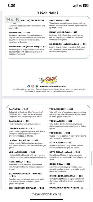   at Yellow Chilli Indian Restaurant in Wellington