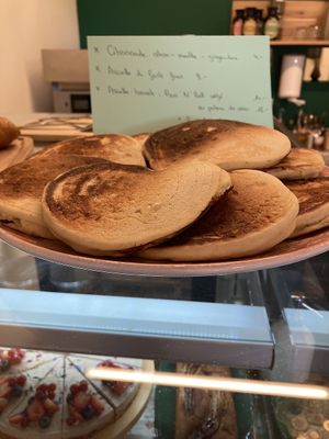 Vegan pancakes with added vegan chocolate syrup  at Lucette in Lausanne