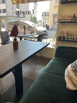 Interior seating at Lucette in Lausanne