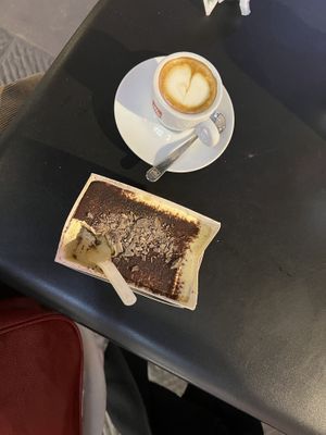 tiramisu + coffee with soya milkk  at Pompi in Florence
