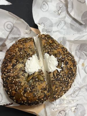 Superseed bagel with plain tofu cream cheese  at Modern Bread & Bagel - Chelsea in New York City
