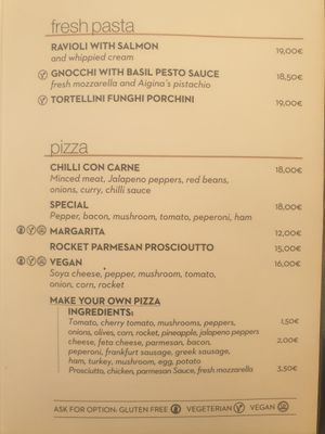 menu at Senso  in Zakinthos