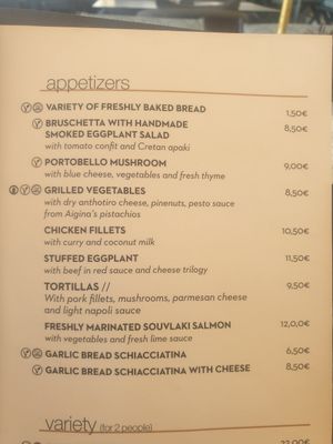 menu at Senso  in Zakinthos