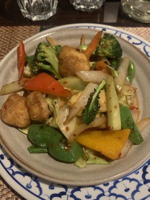 Pad Gra Prao with tofu and vegetables   at Sabai Thai Kitchen  in Haslemere