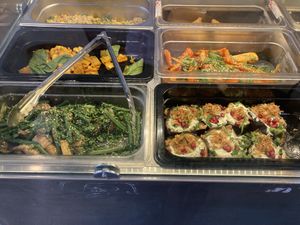 Warm salad choices  at Cafe M2B in North London