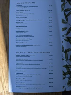 Menu at The Club Café in Caldes De Malavella