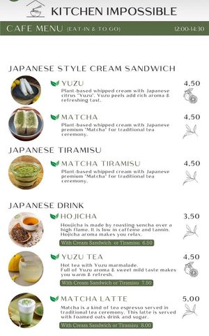 Sweets and tea menu May 2024 at Kitchen Impossible Amsterdam in Amsterdam