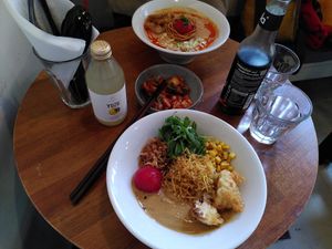 From top: tantan soup style, kimchi, amaze men original at Kitchen Impossible Amsterdam in Amsterdam