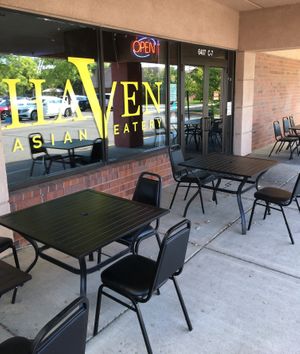 Outside seating September 2023 at Haven Asian Eatery in Eden Prairie