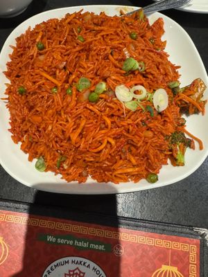 Veg Triple (Fried Rice, Noodles and Gravy) Schezwan - Vegan  at Premium Hakka House in Milton