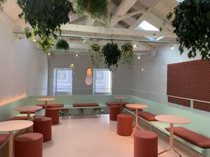 The seating upstairs   at Amélia Foz in Porto