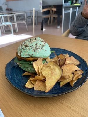 Vegan lentil burger   at Amélia Foz in Porto