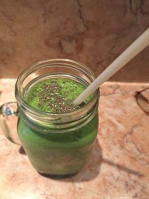 Green smoothie - spinach, banana, celery and other bits at Amélia Foz in Porto