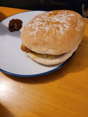 Vegan sausage bap at Kavorna Cafe and Bistro in Isles Of Scilly