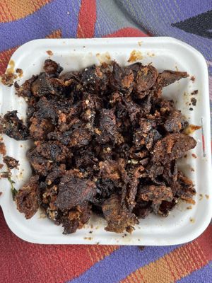 Pretty burnt unrecognizable Brussels sprouts   at Greens Organic Cafe and Market in Sarnia