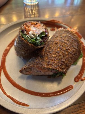 The raw wrap. Really good - enjoyed the spiced walnut meat.  at Greens Organic Cafe and Market in Sarnia