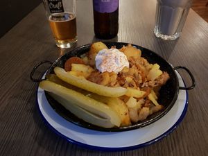 Potato with sausage and sourcream at Szabad Bisztró - Új Hely in Budapest