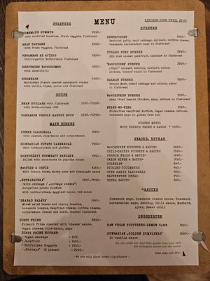 Menu at Szabad Bisztró - Új Hely in Budapest