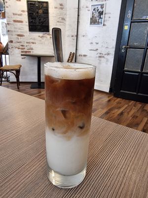 Iced oatmilk latte at Szabad Bisztró - Új Hely in Budapest