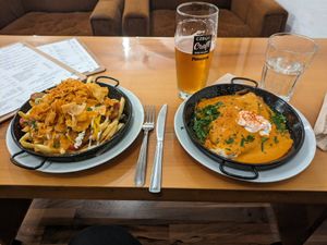 Loaded fries & Pancake at Szabad Bisztró - Új Hely in Budapest
