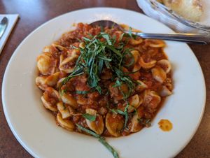Orecchiette with Beyond Meat Sauce, small portion is quite generous. at Amici's East Coast Pizzeria in Mountain View