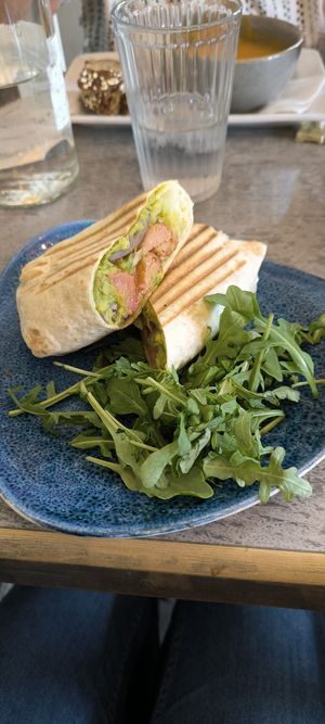 Vegan Wrap with vegan bites at Maggie Mays Stranmillis Cafe in Belfast