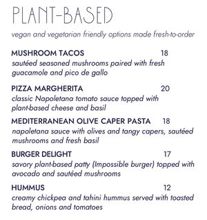 Section on menu  at Ocean Bistro at Cavalier in Miami Beach