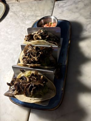 Mushroom tacos. Guacamole on the bottom and served with pico de gallo   at Ocean Bistro at Cavalier in Miami Beach