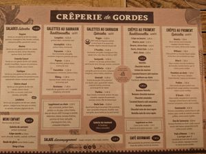 Menu at Crêperie de Gordes in Grenoble