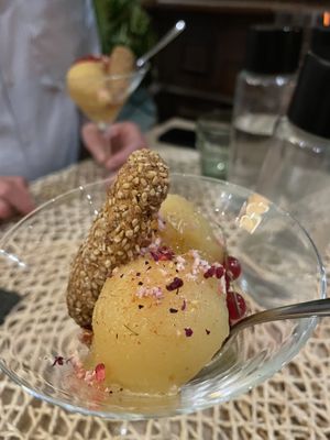 Sorbet with a sesame biscotti  at Pan GhEA in Milan