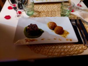 Beetroot "Meatballs" with Venere rice at Pan GhEA in Milan