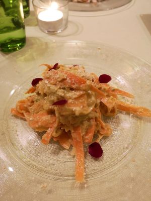 Raw carrot pumpkin tagliatelle  at Pan GhEA in Milan