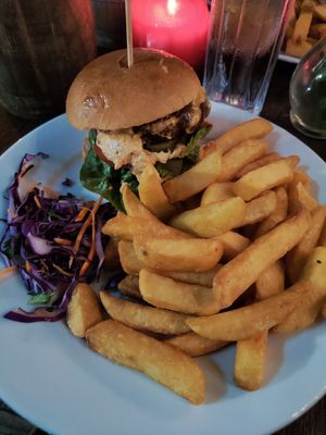 Vegan Farm Burger with mozarella at The Pride Of Paddington in West London