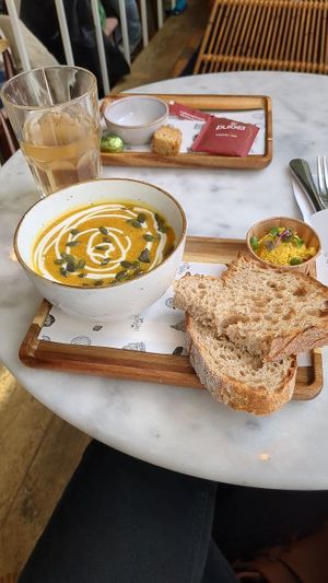 Pumpkin soup with hummus at The Happiness Café in Den Bosch