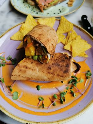 Burrito with Stickey Tempeh and Mango at The Happiness Café in Den Bosch