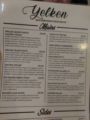 Menu / Mains at Yelken Mediterranean Kitchen in Brighton