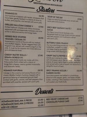 Menu / Starters at Yelken Mediterranean Kitchen in Brighton