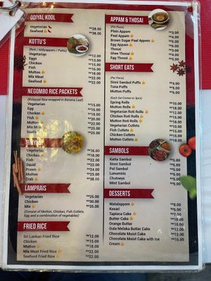 Menu at Lankan Cafe in Petaling Jaya