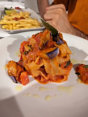 Pasta Norma without cheese at Ristorante Il Dasa in Caltagirone