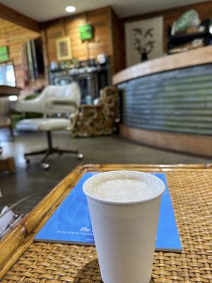 Latte and a cozy place to sit    at The Goods + Sustainable Grocery in Soldotna