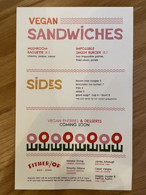 Vegan menu (2)  at Either Or in Des Moines
