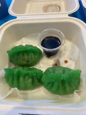 Veggie medley dumplings (one dumpling already eaten by me) #Veganuary at Long Island Dumplings in New York City