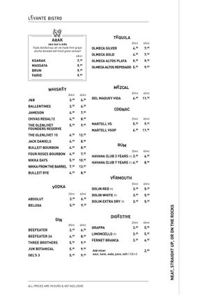 3- spirits menu at LEVANTE Bistro in Berlin