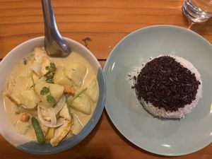 Yellow curry  at Charlie and Lek Health Restaurant in Pai
