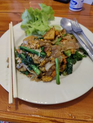 Pad See Ew (vegetarian not vegan) at Charlie and Lek Health Restaurant in Pai
