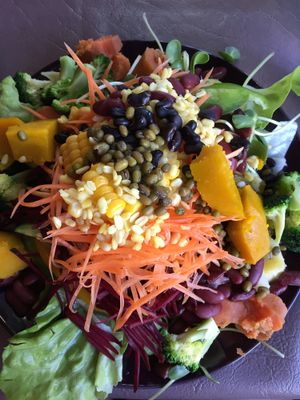 Salad bar at Charlie and Lek Health Restaurant in Pai