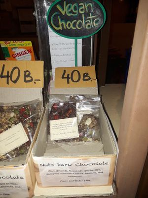 Vegan chocolate at Charlie and Lek Health Restaurant in Pai